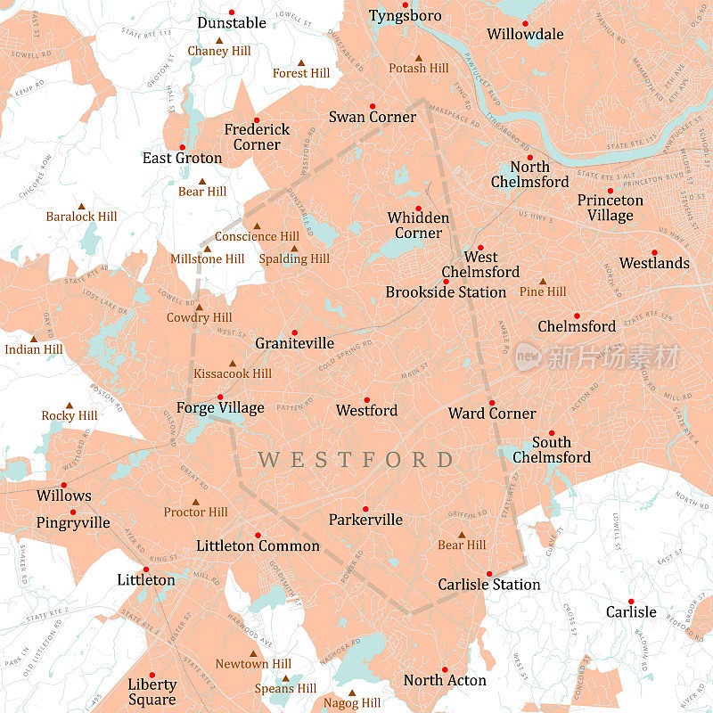 MA Middlesex Westford矢量路线图